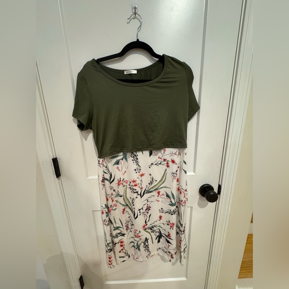 Olive Green & Floral Maternity/Nursing Dress